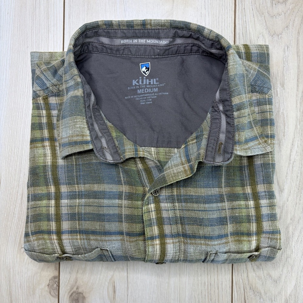 Kuhl Mens Medium Skorpio Linen Cotton Plaid Short Sleeve Button Down Shirt #7218